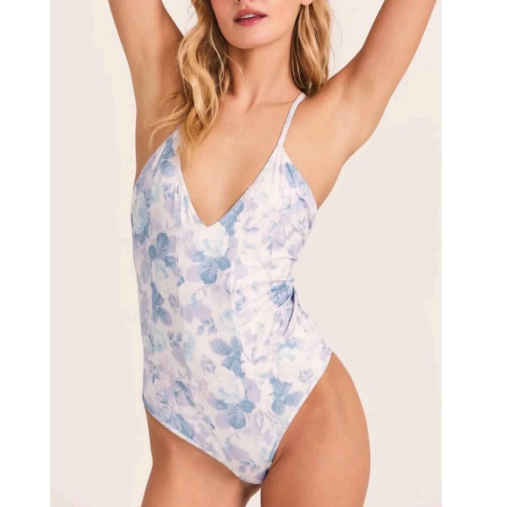 LoveShackFancy Shailee One Piece Bathing Suit In Light Blue Rain Size S NWT